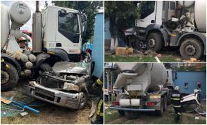 Băiat de 21 de ani, mort într-un SUV zdrobit de o autobetonieră, la ieșirea din Arad. Trupul tânărului a fost scos dintre fiare de pompieri