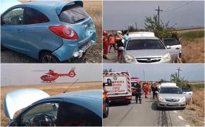 Accident în lanț pe o șosea din Constanța. 10 copii și 8 adulți au trăit spaima vieții, după ce 5 mașini s-au ciocnit violent