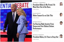 Dureroasa dezbatere a lui Joe Biden în două imagini virale. Ajutat de soţie să coboare de pe scenă şi reacţia editorialiştilor NYT