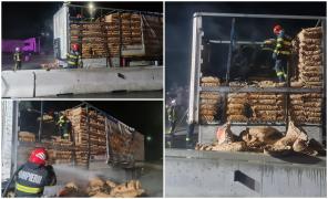 TIR în flăcări în Vama Giurgiu. Peste cinci tone de cărbuni au ars