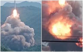 Rachetă spațială, filmată cum se prăbușește lângă un oraș din China. S-a transformat într-o minge de foc și a explodat, după ce a fost lansată accidental