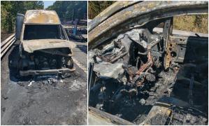 O dubă a luat foc în mers, pe autostrada A1. Șoferul a văzut fum ieșind de la motor și a oprit pe banda de urgență