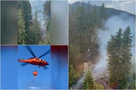 Incendiu devastator într-o pădure din Braşov. Flăcările au fost stinse cu ajutorul unui elicopter Black Hawk