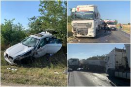 Accident grav între două TIR-uri şi un BMW, în Prahova. Şoferul maşinii ar fi pierdut controlul şi a izbit un camion pe contrasens