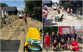 Bărbat de 34 de ani, prins sub un mal de pământ, în oraşul Siret. Făcea săpături la un şanţ de apă şi canalizare
