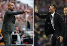 Foşti coechiperi la Barcelona, Luis Enrique (dreapta) şi Josep Guardiola se înfruntă ca antrenori în Paris Saint Germain - Manchester City