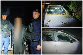 Bărbat prins după ce a făcut praf o maşină cu ranga în miez de noapte. Ce le-a spus jandarmilor