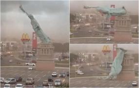 Replică a Statuii Libertății din Brazilia s-a prăbușit într-o parcare în timpul unei furtuni violente