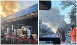 Incendiu puternic pe bulevardul Iuliu Maniu din Capitală. Un depozit a fost cuprins de flăcări