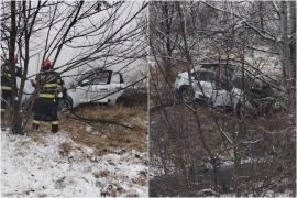 Bărbat şi femeie, arşi de vii într-un bolid care a luat foc la ieşirea de pe A1. Maşina a zburat peste glisieră, apoi s-a răsturnat