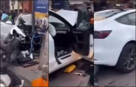Momentul în care o Tesla, scăpată de sub control, intră pe trotuar și rănește șapte persoane într-un cartier aglomerat din Londra