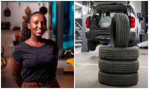 Tânăra din imagine face produse din anvelope vechi