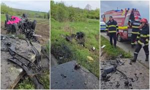 Două surori de 18 și 19 ani, accident cumplit pe un drum din Mehedinți. Motorul mașinii a zburat la câţiva metri distanţă
