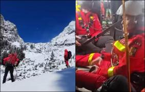 Imagini cu salvarea cetăţeanului străin, blocat pe creasta Munților Făgăraș