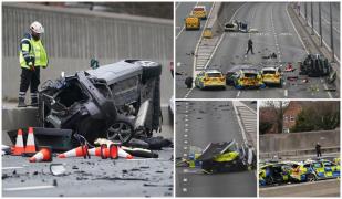 Cinci maşini de poliţie distruse şi un sector de autostradă închis, în urma unui accident dramatic după urmărirea unui BMW în UK