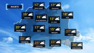 Vremea de mâine 20 mai. Se încălzeşte uşor în cea mai mare parte a ţării. Maxime cuprinse între 13 şi 24 de grade