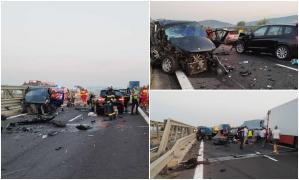 Şase victime, între care doi copii, după un accident cumplit pe A1 Sibiu - Deva, la Simeria. Traficul, blocat