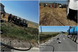 Mașină în flăcări, după impactul cu un TIR, în Iași. Un mort, o mamă și fetițele de 7 și 12 ani, inconștiente