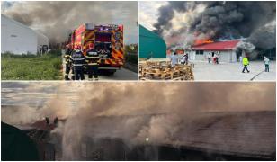 Flăcări uriașe la un depozit din Buftea