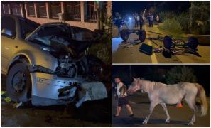 Căruţă făcută bucăţi, la ieşirea din Târgu Jiu. O maşină a spulberat-o, apoi s-a înfipt într-un cap de pod