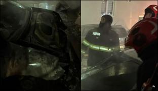Incendiu în Turda. Trei maşini, cuprinse de flăcări, focul s-a extins şi la izolaţia unui bloc