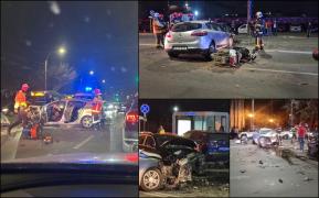 Accident cu trei maşini şi un moped, în Bucureşti. A fost avariat şi un troleibuz. Doi bărbaţi, la spital