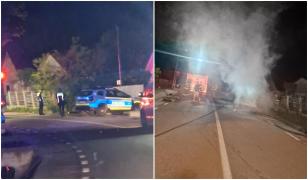 Doi tineri din Vrancea au murit arși de vii, după ce mașina a intrat într-un cap de pod și a luat foc