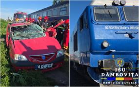 O șoferiță a murit după ce mașina pe care o conducea a fost lovită de un tren în Găești