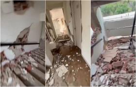 Momentul în care un bărbat reuşeşte să iasă dintr-o clădire distrusă de cutremurele din Venezuela