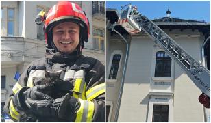 Pisicuță blocată pe acoperișul Prefecturii Dolj, salvată de pompierii craioveni