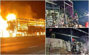 Autotren cuprins de flăcări lângă Giurgiu. 80% din încărcătura cu bomboane a fost distrusă
