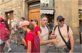 Momentul în care un român fură din ghiozdanul unor turişti, în Florenţa:  "Ce-ai, bă, ești bulangiu?"