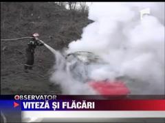 I-a luat foc masina, in mers, pe sosea