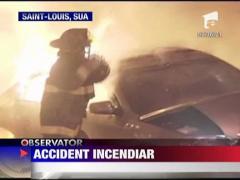 Incendiu spectaculos in urma unui accident rutier
