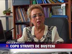 Eleve strivite de o gramada de lemne