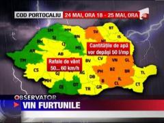 Cod portocaliu de vijelii si ploi torentiale in 11 judete si Bucuresti