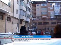 Caderile de zapada de pe blocuri, provoaca haos pe strazi
