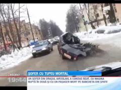 A fugit de la locul accidentului cu masina rupta in doua si cu un  pasager mort pe bancheta din spate!