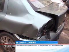 Un sofer din Iasi a reusit  "performanta" sa tamponeze 18 masini dintr-o parcare