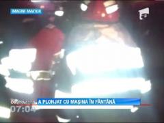 Un sofer grabit a plonjat cu masina in fantana din centrul Pietei Unirii