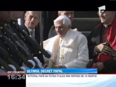 Noul Suveran Pontif ar putea fi desemnat mai devreme decat era prevazut