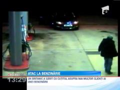 Scene de cosmar intr-o benzinarie de langa Manchester! Un barbat inarmat cu un cutit terorizeaza clientii