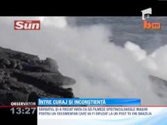 Trei aventurieri au navigat in apropierea unui rau de lava