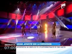 Cezar Ouatu, in rochie neagra, pe scena Eurovision