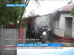 Un incendiu izbucnit la o masina a creat panica intr-o comuna din Buzau