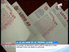 41 de milioane de lei, marele premiu la loto 6/49