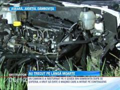 Patru oameni, la un pas sa fie striviti de un TIR