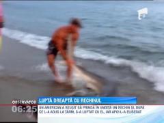 Rechin de peste doi metri lungime, prins cu undita