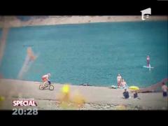 Un american a vrut sa stabileasca un nou record cu cel mai inalt salt cu bicicleta in lac