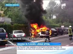 O masina a luat foc la Spitalul Clinic Judetean de Urgenta Sibiu